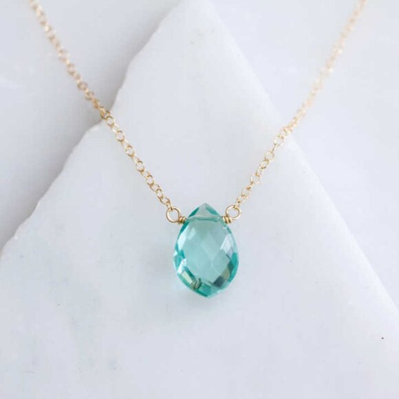 Aquamarine Quartz Tear Drop Necklace - Picture 3 of 5